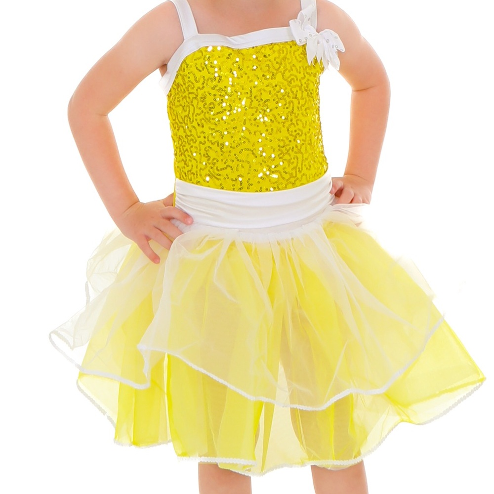 Girls yellow costume dress tutu sequins